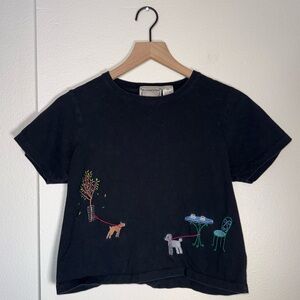 VINTAGE MICHAEL SIMON embroidered Dog motif cropped 80s tshirt M
